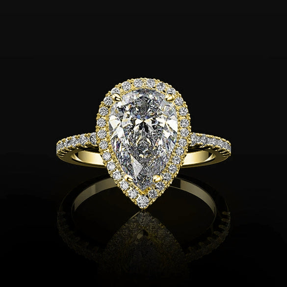 Wholesale Ladies Jewelry Creative Shining Drop Shaped Zircon Copper Ring With Geometric Pattern High End Style