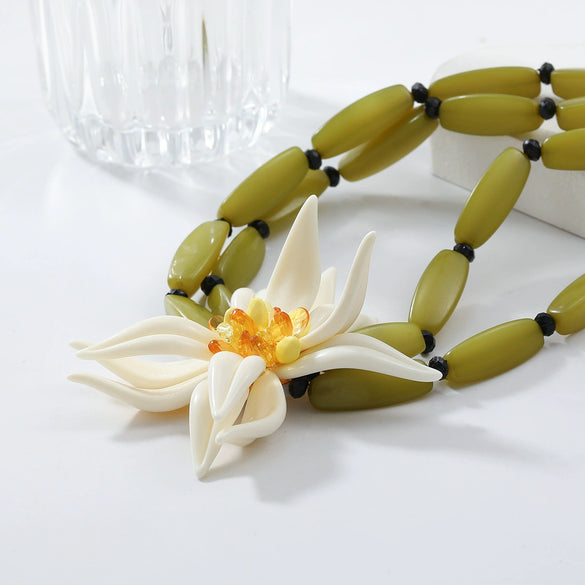 Wholesale Ladies Jewelry Set With Exaggerated Flower Acrylic Earrings Necklace Bracelet In Geometric Style And Bamboo Chain