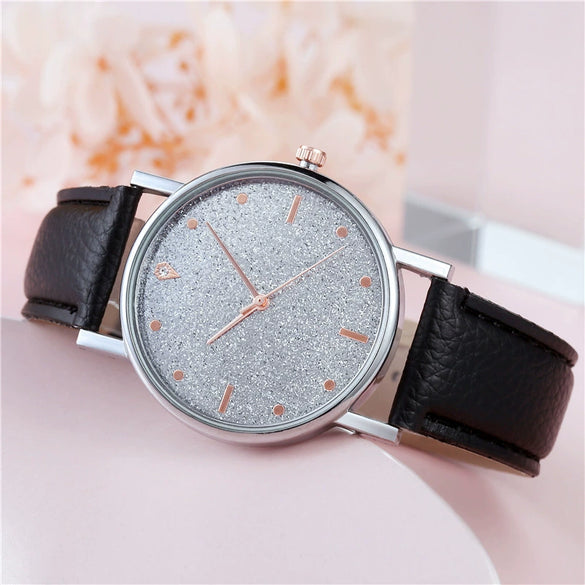 Wholesale Ladies Leisure Quartz Watches With Starry Design Alloy Case Imitation Leather Belt And Round Dial