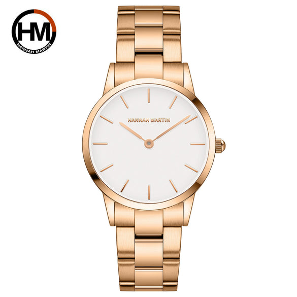 Wholesale Ladies Leisure Waterproof Quartz Watch With Rose Gold Metal Case And Stainless Steel Strap And Clasp Round Dial Mineral Strengthened Glass Mirror