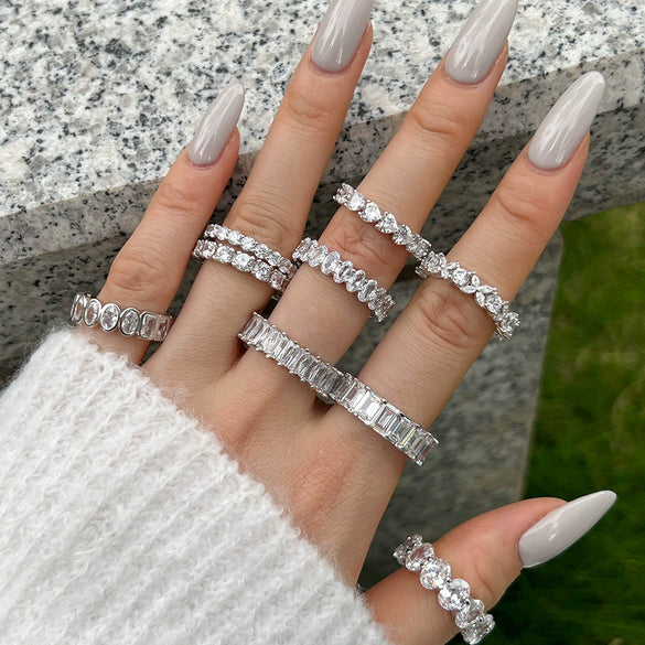 Wholesale Ladies Light Luxury Geometric S925 Sterling Silver Ring With Imitation Diamond And Electroplating