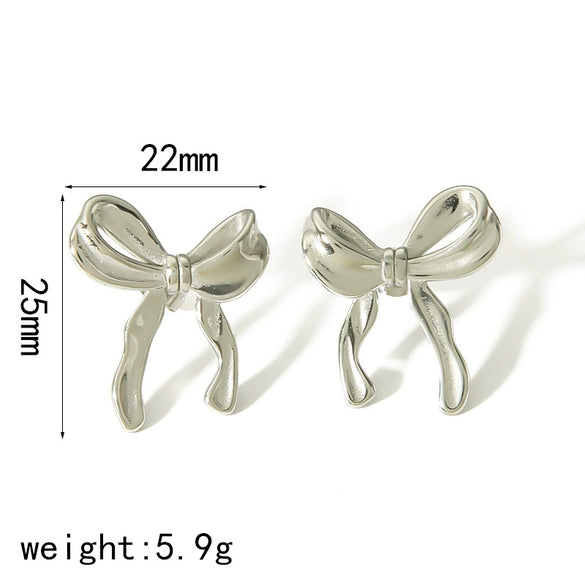 Wholesale Ladies Light Luxury Highend Bow Titanium Steel Electroplated Earrings