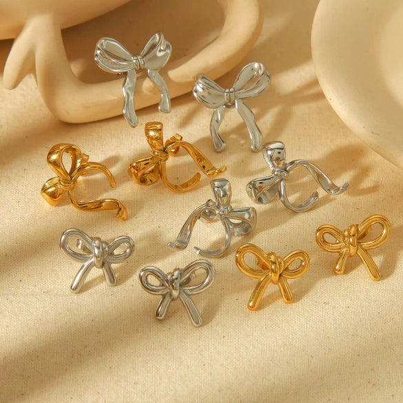 Wholesale Ladies Light Luxury Highend Bow Titanium Steel Electroplated Earrings