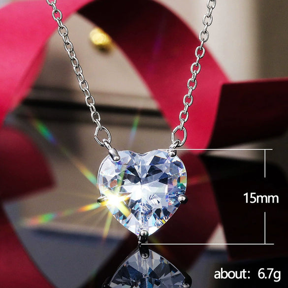 Wholesale Ladies Love Necklace Copper Mixed Gem Inlay Heart Zircon Jewelry