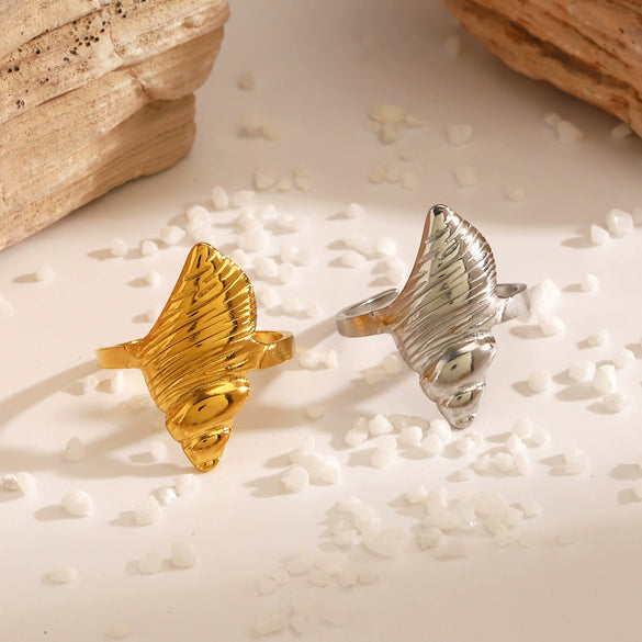 Wholesale Ladies Natural Style Stainless Steel Conch Electroplated Ring