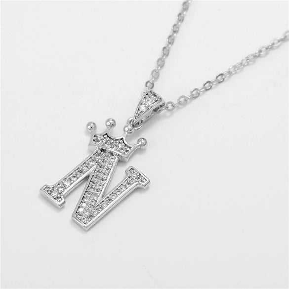Wholesale Ladies Necklace Copper Inlaid Zircon Alloy Pendant With English Letter Microinlay Style