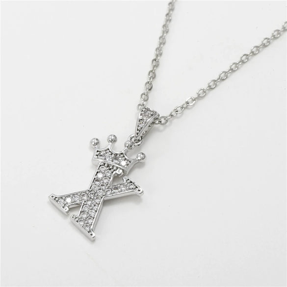 Wholesale Ladies Necklace Copper Inlaid Zircon Alloy Pendant With English Letter Microinlay Style