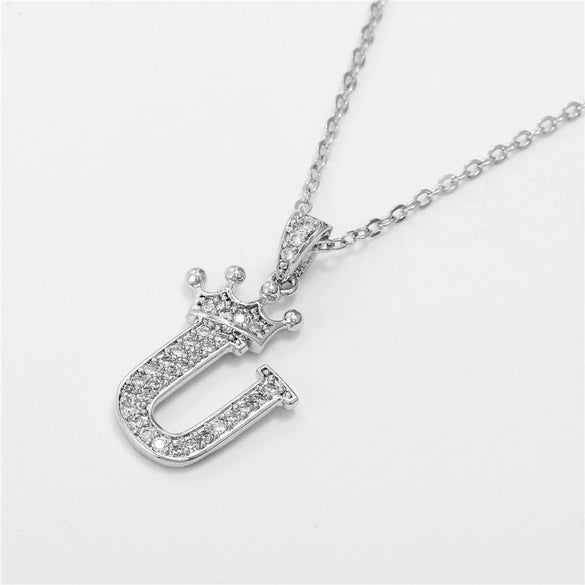 Wholesale Ladies Necklace Copper Inlaid Zircon Alloy Pendant With English Letter Microinlay Style