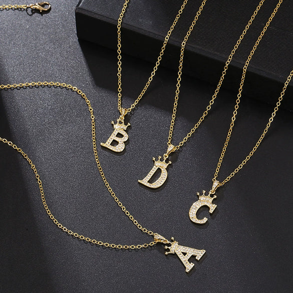 Wholesale Ladies Necklace Copper Inlaid Zircon Alloy Pendant With English Letter Microinlay Style