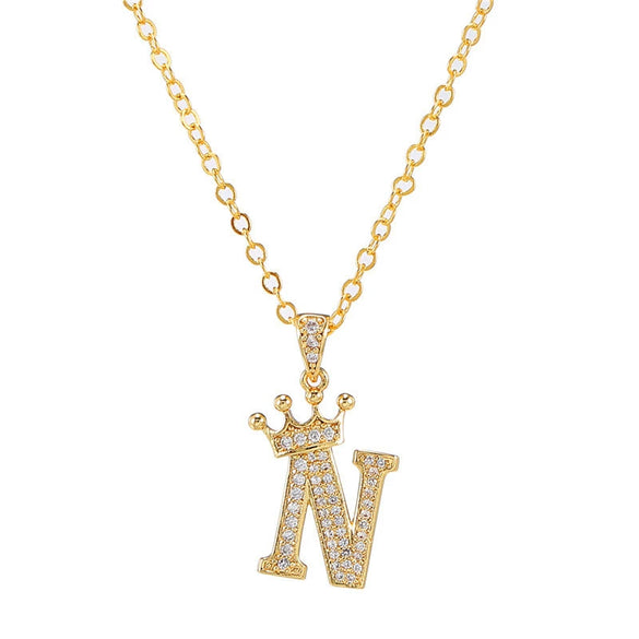 Wholesale Ladies Necklace Copper Inlaid Zircon Alloy Pendant With English Letter Microinlay Style