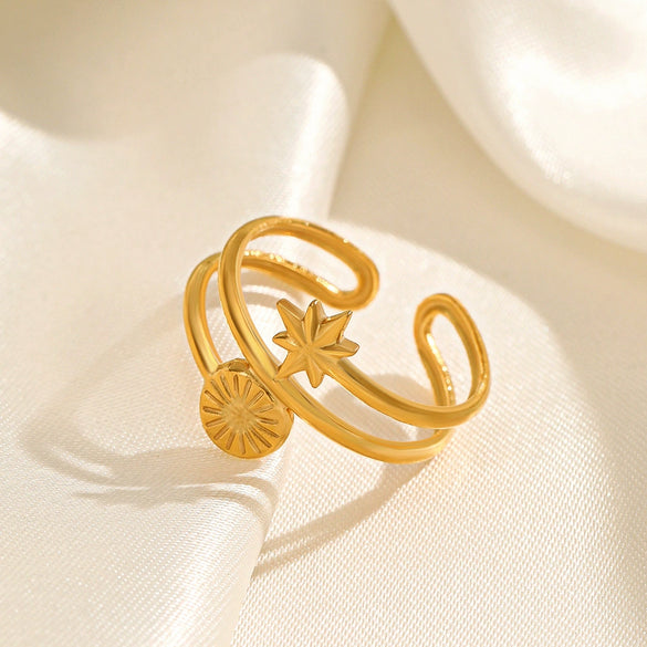 Wholesale Ladies Personality Stainless Steel Geometric Round Opening Star Ring