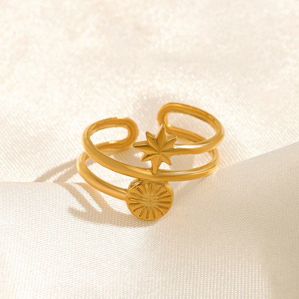 Wholesale Ladies Personality Stainless Steel Geometric Round Opening Star Ring