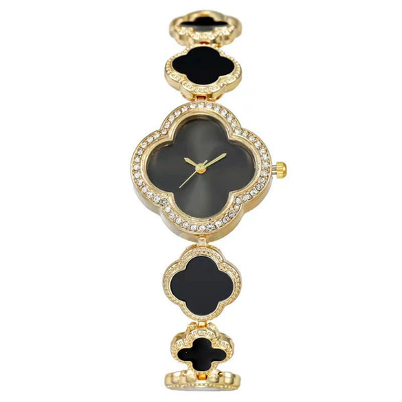 Wholesale Ladies Quartz Watch Fashion Simple Lucky Four Leaf Clover Alloy Case Stainless Steel Strap Rhombus Dial