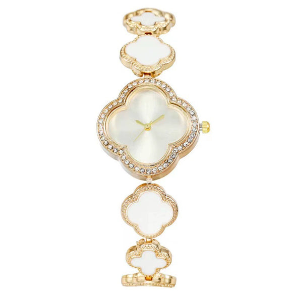 Wholesale Ladies Quartz Watch Fashion Simple Lucky Four Leaf Clover Alloy Case Stainless Steel Strap Rhombus Dial