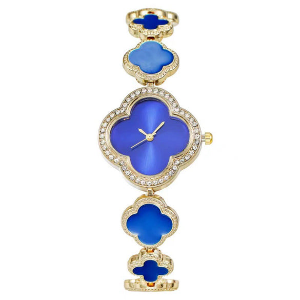 Wholesale Ladies Quartz Watch Fashion Simple Lucky Four Leaf Clover Alloy Case Stainless Steel Strap Rhombus Dial