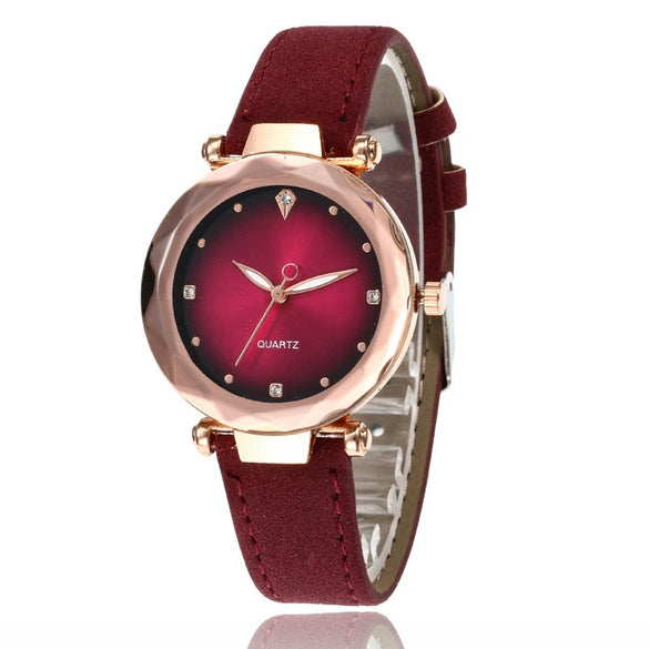 Wholesale Ladies Quartz Watch With Frosted Imitation Leather Strap Alloy Case Round Dial And Luminous Pointer