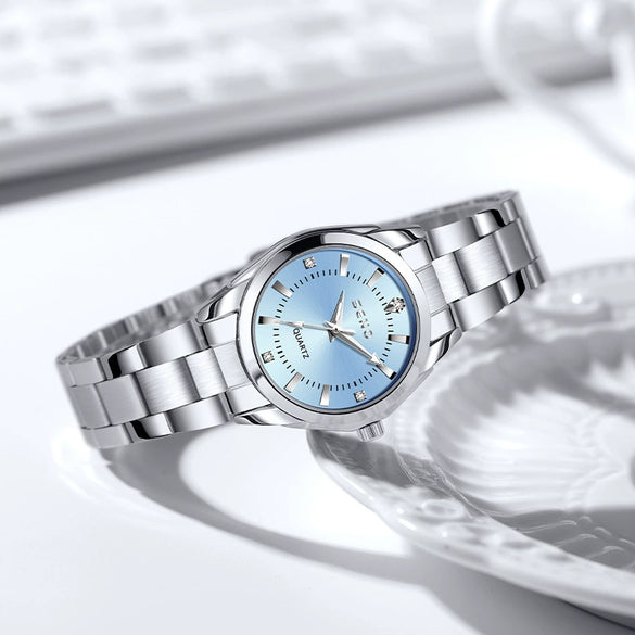 Wholesale Ladies Quartz Waterproof Watch With Alloy Case And Strap Round Dial Mineral Reinforced Glass Mirror Single Folding Buckle Stainless Steel Buckle College Style