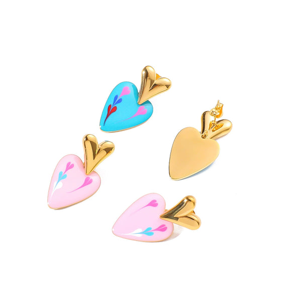Wholesale Ladies Retro Color Oil Drop Geometric Stainless Steel Earrings With 18K Vacuum Plating In Furnace