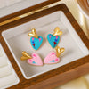 Wholesale Ladies Retro Color Oil Drop Geometric Stainless Steel Earrings With 18K Vacuum Plating In Furnace