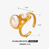 Wholesale Ladies Retro Hip Hop Style Stainless Steel And Pearl Open Adjusting Geometric Ring With Electroplating