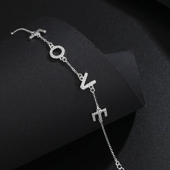 Wholesale Ladies S925 Silver Minimalist Love Bracelet With Letters Numbers Text Electroplated