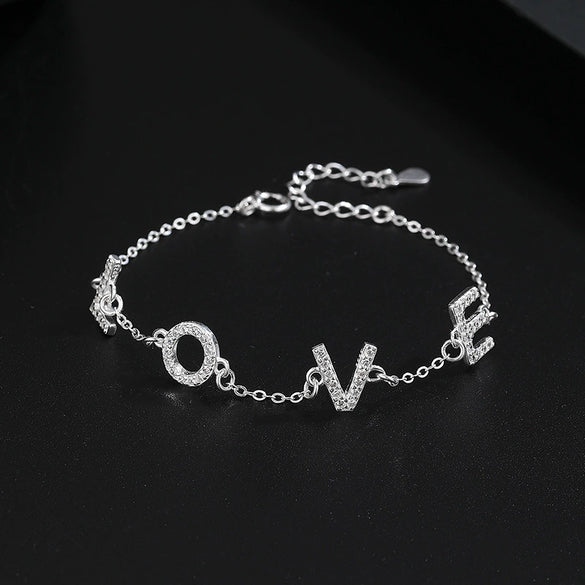 Wholesale Ladies S925 Silver Minimalist Love Bracelet With Letters Numbers Text Electroplated