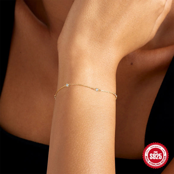 Wholesale Ladies S925 Sterling Silver Classic Simple Interval Diamond Studded Geometric Electroplated Wedding Bracelet