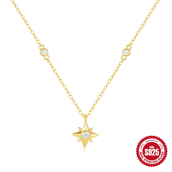Wholesale Ladies S925 Sterling Silver Classic Star Stacked Wear Necklace With Geometric Pattern And Electroplating O Chain