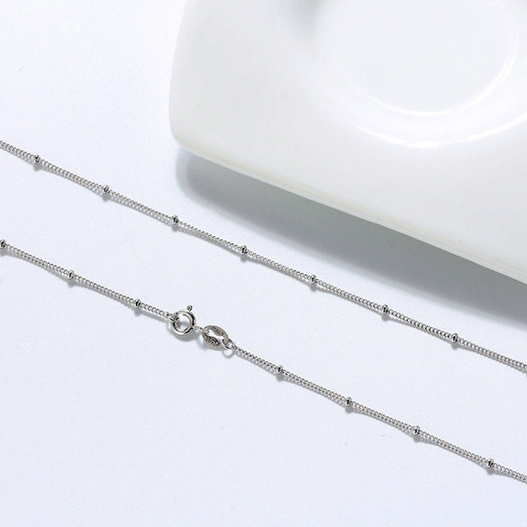 Wholesale Ladies S925 Sterling Silver Side Beaded Chain Necklace With Geometric Pattern Pendant And Electroplating Treatment