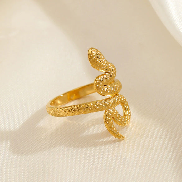 Wholesale Ladies' Serpentine Stainless Steel Ring With Animal Zodiac Pattern 18K Gold Plated