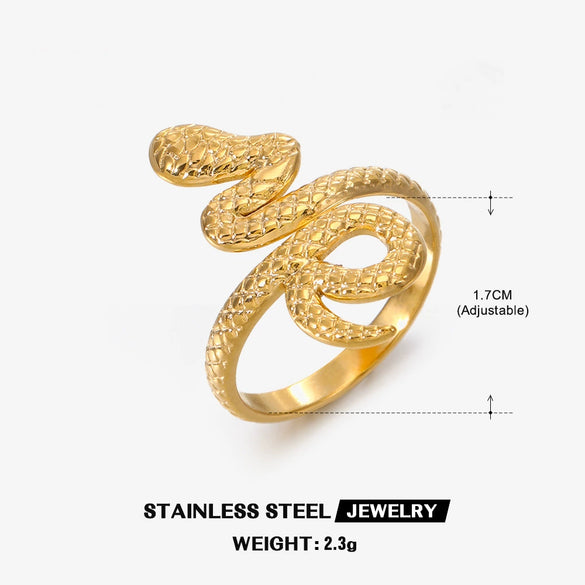 Wholesale Ladies' Serpentine Stainless Steel Ring With Animal Zodiac Pattern 18K Gold Plated