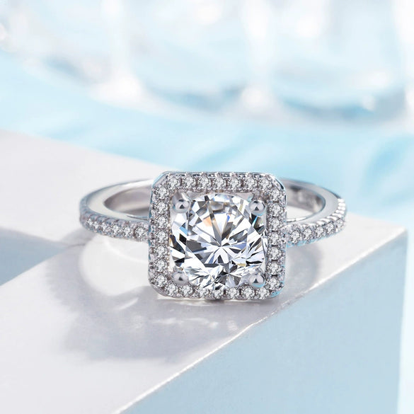 Wholesale Ladies 925 Silver Square Gem Ring With Geometric Design And Electroplating