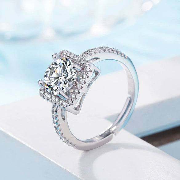 Wholesale Ladies 925 Silver Square Gem Ring With Geometric Design And Electroplating