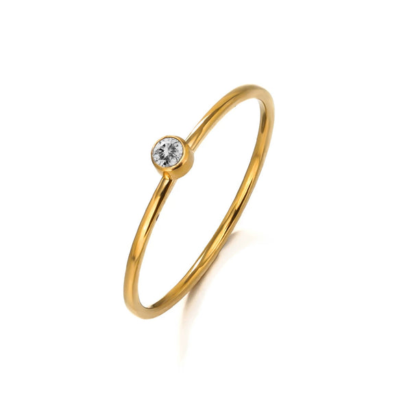 Wholesale Ladies Simple Popular Joker Diamond Birthstone Stainless Steel Geometric Ring With Electroplating