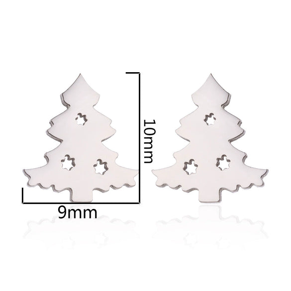 Wholesale Ladies Simple Stainless Steel Electroplated Christmas Tree Earrings