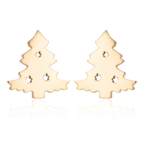Wholesale Ladies Simple Stainless Steel Electroplated Christmas Tree Earrings