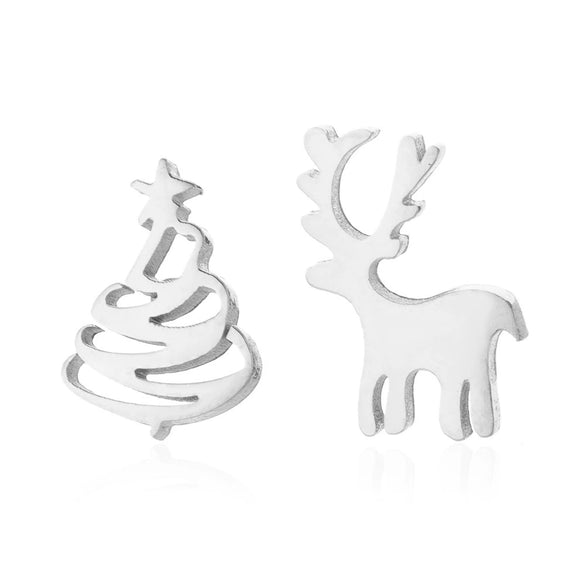 Wholesale Ladies Simple Stainless Steel Electroplated Christmas Tree Earrings