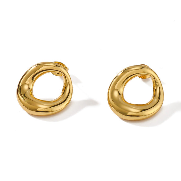 Wholesale Ladies Small Round Stainless Steel Earrings With Geometric Pattern 18K Vacuum Plated In Furnace Fragrant Style Full Of Personality