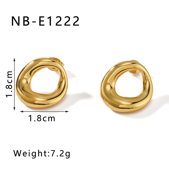 Wholesale Ladies Small Round Stainless Steel Earrings With Geometric Pattern 18K Vacuum Plated In Furnace Fragrant Style Full Of Personality