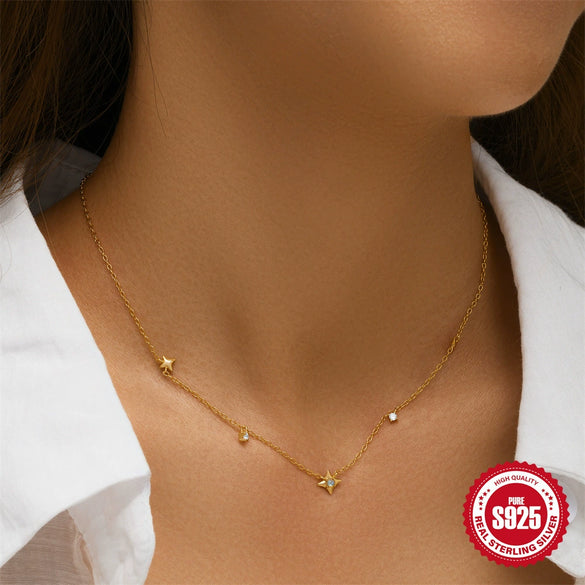Wholesale Ladies Stacked Necklace In Star Design 925 Sterling Silver Plated With 18K Gold