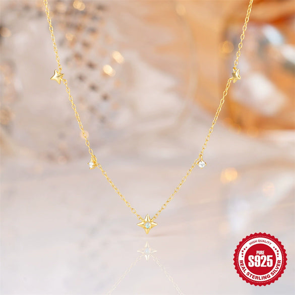 Wholesale Ladies Stacked Necklace In Star Design 925 Sterling Silver Plated With 18K Gold