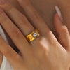 Wholesale Ladies Stainless Steel And Pearl Geometric Wide Face Hammer Ring With Electroplating And Retro Style