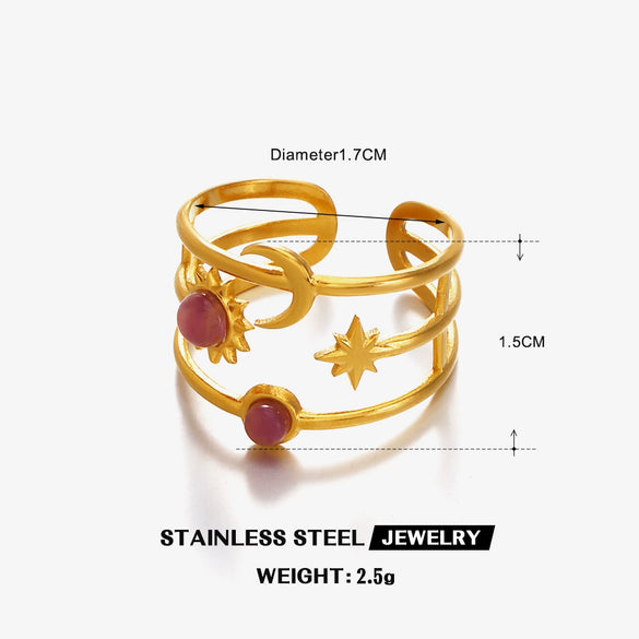 Wholesale Ladies Stainless Steel And Resin Ring With Star Shape Electroplated Design