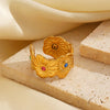 Wholesale Ladies Stainless Steel And Rhinestones Geometric Flower Ring With Electroplating