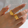 Wholesale Ladies Stainless Steel And Rhinestones Geometric Flower Ring With Electroplating