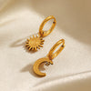 Wholesale Ladies Stainless Steel And Rhinestones Geometric Simple Asymmetric Moon Sun Electroplated Earrings