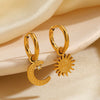 Wholesale Ladies Stainless Steel And Rhinestones Geometric Simple Asymmetric Moon Sun Electroplated Earrings