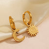 Wholesale Ladies Stainless Steel And Rhinestones Geometric Simple Asymmetric Moon Sun Electroplated Earrings