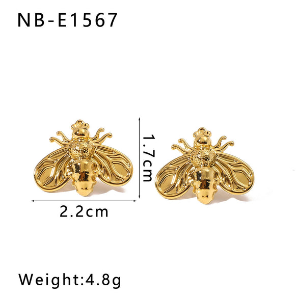 Wholesale Ladies Stainless Steel Bee Insect Earrings With 18K Electroplated Color Retaining Vacuum Plating In Furnace