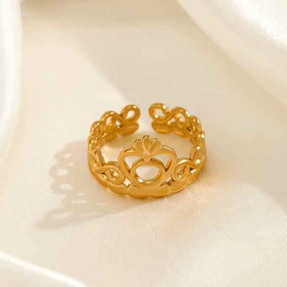 Wholesale Ladies Stainless Steel Crown Ring With Electroplating Process